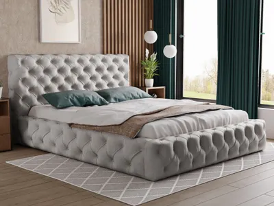 Produktbild von Polsterbett 180x200 cm Glory - Glamour Chesterfield Stil - Doppelbett mit Bettkasten, Kopfteil & Lattenrost - Schlafzimmerbett Samtstoff (Grau - Paros 05)