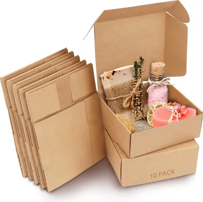 Immagine prodotto di Kurtzy 10 pezzi scatole regalo in cartone marrone - scatole di cartone 12 x 12 x 5cm con coperchio - scatola regalo in carta kraft da assemblare da soli per