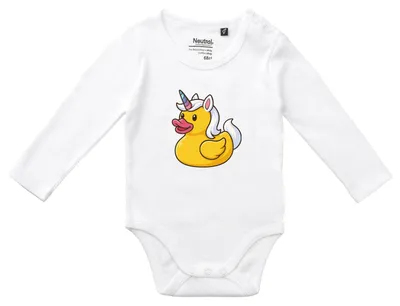 Produktbild von Huuraa Baby Body Quietscheente Einhorn Gummiente Unicorn 80 White  Baumwolle Fairtrade Langarmbody Geschenkidee