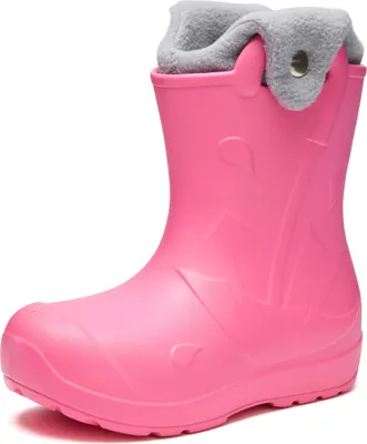 Produktbild von Ladeheid x Camminare Gummistiefel Kinder aus leichtem EVA warm gefüttert wasserdicht mit praktischem Griff und edlem Regenschirm-Relief für kalte Tage und Schnee LA-CA-21 (Rosa, 34/35 EU).
