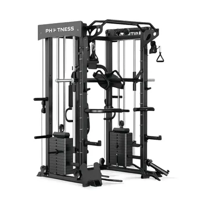 Image de Station de musculation tout-en-un PH Fitness avec Smith Machine et poulie de 160 kg – Appareil de musculation polyvalent avec presse à cuisses, traction latissimus, butterfly et power rack pour la salle de sport à domicile et les clubs de fitness