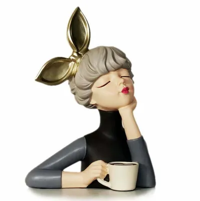 Obrázok produktu pre EstiloHome Dekoratívna figúrka "Žena s kávovou šálkou" (Hasenkopf) – moderná severská socha, 29 cm