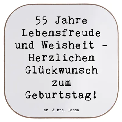 Produktbild von Mr. & Mrs. Panda Tassenuntersetzer Spruch 55. Geburtstag Freude - Weiß - Geschenk, Untersetzer für Gläser, Lebenserfahrung, Geburtstagsgeschenk, Glas, 55 Jahre, Jubiläum