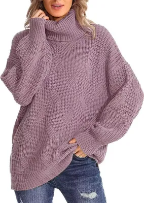 Produktbild von ASKSA Damen Rollkragen Pullover Elegant Rollkragenpullover Casual Langarm Stricken Pulli, Helleslila, M