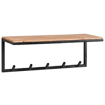 Produktbild von WOHNLING Design Wandgarderobe Akazie Massivholz / Metall 70x27x30 cm Hakenleiste mit Ablage Flurgarderobe Garderobe Wand Holz