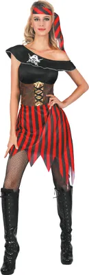 A woman wearing a pirate costume.