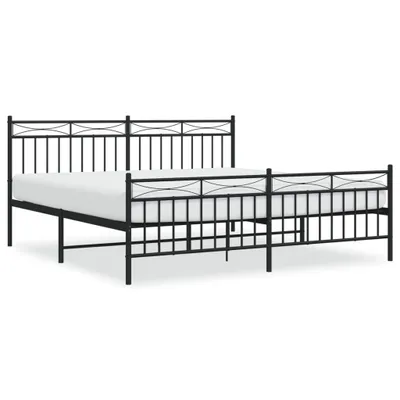 Zdjęcie produktu dla Metalowa Rama Łóżka Z Wezgłowiem I Zanóżkiem, Czarna, 183X213Cm Lumarko!