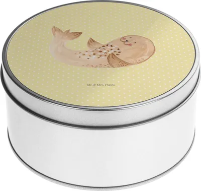 Produktbild von Mr. & Mrs. Panda Kaffeedose Robbe Liegen - Gelb Pastell - Geschenk, Blechdose, Strand, Metalldose, Nordsee, Vorratsdosen, Keksdose, Freude, Seehund, Gute Laune, keksdosen