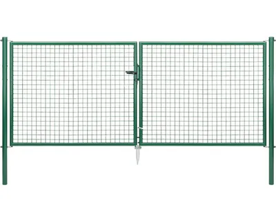 Image de Alberts 603021 Porte double en treillis ondulé, galvanisé vert, poteaux 60 mm, hauteur 125 cm, largeur 300 cm