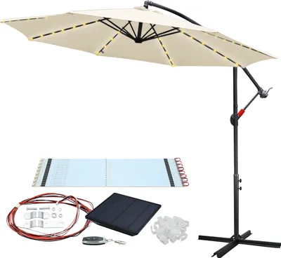 Image de SWANEW Parasol avec éclairage LED Parapluie 350cm- Protection solaire, parasol de jardin - Beige