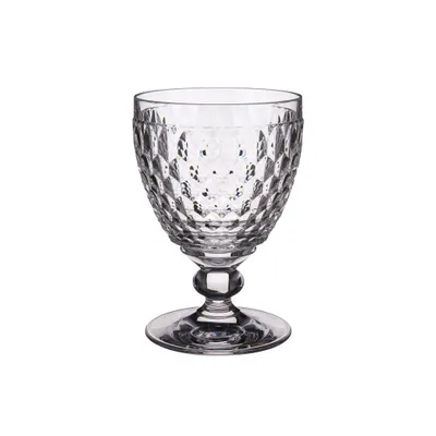 A clear, professional studio shot of a single wine glass.