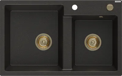 Produktbild von Mexen Tomas 2-Becken-Granit-Spülbecken 800 x 500 mm, Schwarz/Gold metallisch, Siphon Gold - 6516802000-75-G