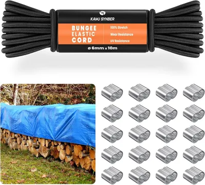 Obrázok produktu pre Elastická šnúra, 6 mm x 10 m, s 20 klipmi, všestranná a vhodná na upevňovanie