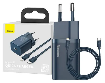 Produktbild von Baseus Super Si Quick Charger 1C 20W mit USB-C Kabel für Lightning 1m (blau)
