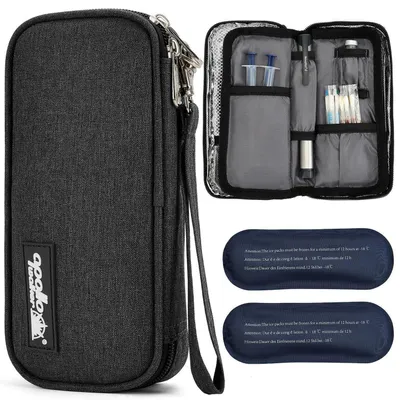 Produktbild von Kühltasche für Insulin & Medikamente, tragbarer Organizer mit 2 Kühlakkus, schwarz