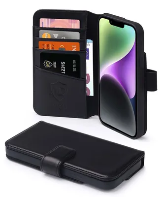 Productafbeelding van MobyDefend Hoesje - Geschikt voor iPhone 14 - Luxe Leren Wallet Bookcase - Zwart