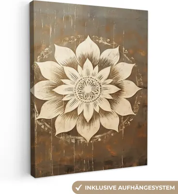 Zdjęcie produktu dla MuchoWow® - Obraz na płótnie - Mandala - Kwiaty - Vintage - Biały, fototapeta, dekoracja ścienna, obrazy do salonu, 60x80cm