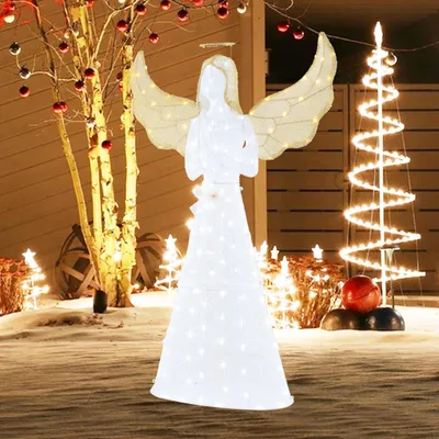 Produktbild von GOPLUS 155 cm großer LED Engel Gebet, beleuchteter Weihnachtsengel warmweiß mit 150 LED-Lichtern, Weihnachtsdekoration, Figur Engel für Außen & Innen