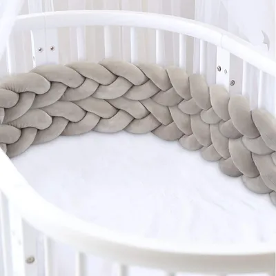 Produktbild von Bettumrandung Babybett Länge 2m Baby Nestchen Bettumrandung Weben Geflochtene Stoßfänger Dekoration für Krippe Kinderbett (200cm Grau)
