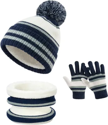 Imagen del producto de Conjunto de invierno para niños de 3 a 12 años: gorro, bufanda tubular y guantes. Cálido