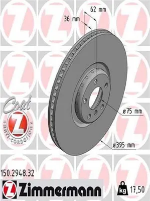 Produktbild von ZIMMERMANN Bremsscheibe Vorne Rechts für BMW X5 (E70) 395mm 150.2948.32