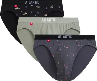Immagine prodotto di Slip Atlantic da uomo 3-pack | cotone ed Spandex | nero, verde, grigio | stampa basket | taglio sportivo | morbido logo in vita | M-XXL