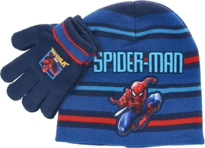 Produktbild von Spiderman Winteraccessoires – Mütze und Handschuhe für junge Dunkelblau