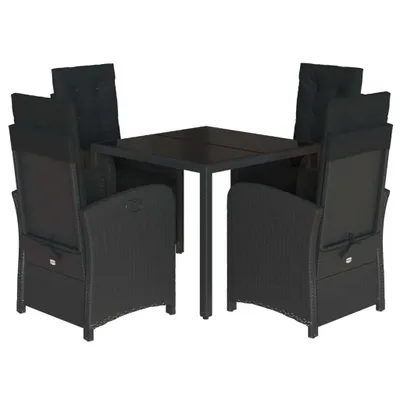 Produktbild von vidaXL 5-tlg. Garten-Essgruppe mit Kissen Schwarz Poly Rattan