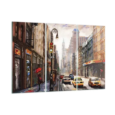 Produktbild von Bilder auf glas - 3 Teile - New York Aquarell - 105x70cm - Glasbilder - Wandbilder - Bilder - zum Aufhängen bereit - Wanddekoration aus Glas - Glas Bilder - Wandbild auf Glas - GCE105x70-4590