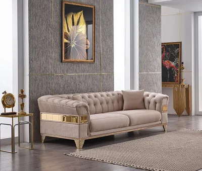 Produktbild von Chesterfield Design Sofa 3 Sitzer Wohnzimmer Luxus Polstermöbel Couch Beige