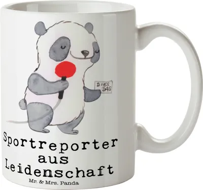 Produktbild von Mr. & Mrs. Panda Becher Sportreporter Leidenschaft - Weiß - Geschenk, Tasse, Bedruckte, Kaffeebecher, Geschenktasse, Kaffeetasse, schöne