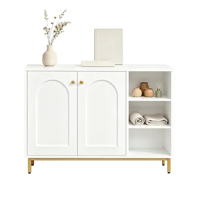 Produktbild von Badezimmerschrank, Sideboard mit 2 Türen, Verstellbare Ablage | Beistellschrank mit 3 offenem Fach, Badschrank, für Badezimmer, Wohnzimmer, Küche