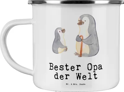Produktbild von Mr. & Mrs. Panda Motivtasse Pinguin Bester Opa der Welt - Weiß - Geschenk, Pott, Haferl, Teebecher, Geburtstag, Emaille Tasse, Kleinigkeit, Teetasse, Großeltern, becher