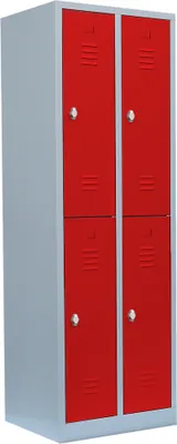 Produktbild von XL Garderobenschrank, 2 Abteile doppelstöckig, H 1950 x B 600 x T 500 mm, grau/feuerrot
