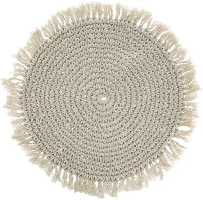 Produktbild von Tischset Makramee Platzset Tischdeko Untersetzer rund boho Deko 38 cm Creme Tischdeko  wohnaccessoire Baumwolle geflochten skandi Sommer Hochzeit