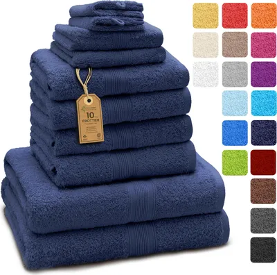 Produktbild von Frottier Handtuch-Set, 4X Handtücher, 2X Duschtücher, 2X Gästetücher, 2X Waschhandschuhe, Navy blau