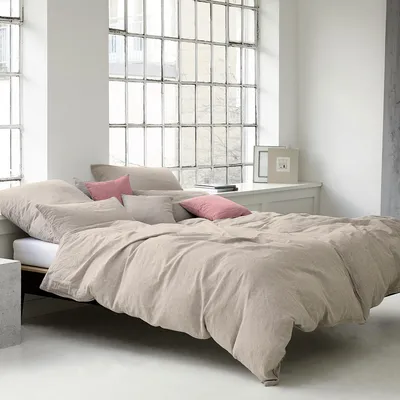 Produktbild von elegante Halbleinen-Bettwäsche-Garnitur Breeze Farbe Sand Größe 155x200+80x80cm