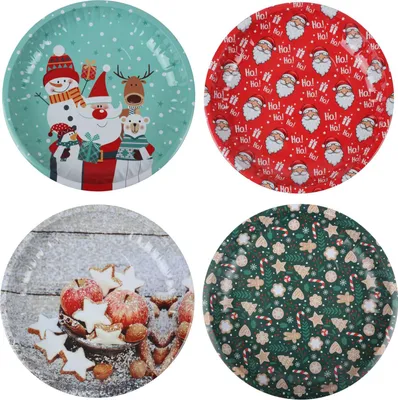 A collage of four Christmas-themed plates.