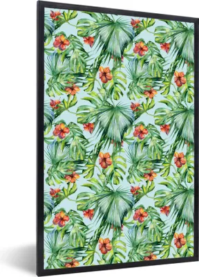 Produktbild von MuchoWow® MuchoWow® Gerahmtes Poster Blumen - Muster - Monstera 20x30 cm - Poster mit zchwarzem Bilderrahmen - Drucken - Bilder Poster im Rahmen