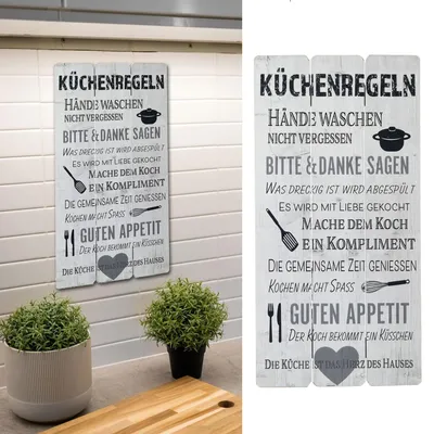 Produktbild von Plankenschild Küchenregeln Wandbild weiß Shabby Chic Sprüche Verhaltensregeln Küche Regeln