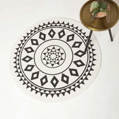 Produktbild von HOMESCAPES Runder Teppich Lia 90 cm - Baumwollteppich geflochten, schwarz-weiß