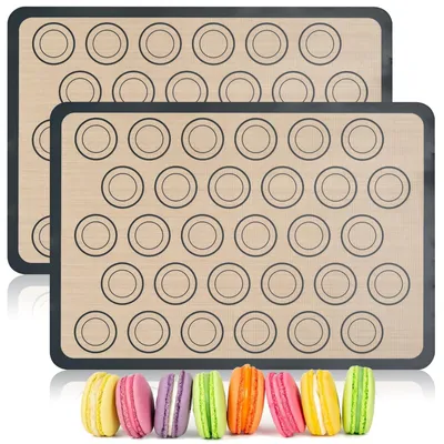Produktbild von 2-teilige Backmatte für Macarons, Silikon-Backmatte, 42 x 29,5 cm, rutschfeste Backmatte für Macarons, wiederverwendbare Backmatte, für Macarons, Kuchen und Brot