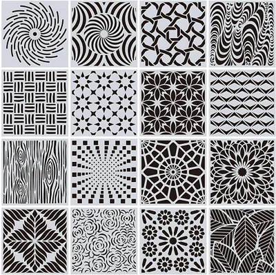 Produktbild von Geometrische Schablonen 15x15 cm, 16 Stück, PET Material, für DIY-Projekte