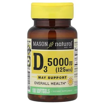 Produktbild von Vitamin D3 5.000 IU – 100 Softgels – hochdosiertes Vitamin D3