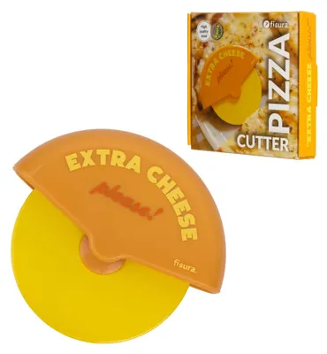 Pizzasnijder "Extra cheese, please" – lustiger Spruch, gelb, Edelstahl