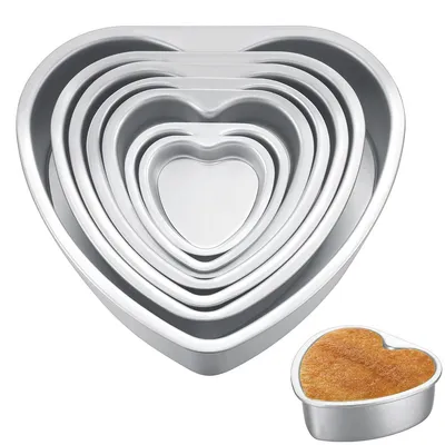Produktbild von 7-teiliges Herz-Springform Set, herausnehmbarer Boden, für Kuchen und Desserts, verschiedene Größen 3–10 Zoll