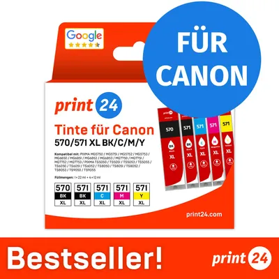 Image de NOUVEAU : print24 Cartouches d'encre pour Canon 570/571 XL, multipack (BK/BK/C/M/Y), 1 pièce