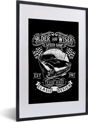 Produktbild von MuchoWow® MuchoWow® Gerahmtes Poster Mancave - Auto - Flagge - Retro 40x60 cm - Poster mit zchwarzem Bilderrahmen - Poster in Rahmen