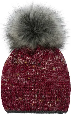 Produktbild von styleBREAKER Damen Strick Bommelmütze bunt gemustert mit Glitzerfaden und Fleece Futter, Winter Fellbommel Mütze 04024178