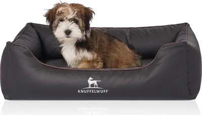 Produktbild von Knuffelwuff Orthopädisches Hundebett Madison aus laser-gestepptem Kunstleder M-L 85 x 63cm Schwarz